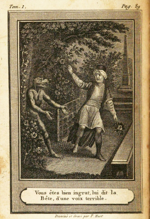 La Bête en figure diabolique et griffue menaçant un homme, gravure de François Huot, 1801.