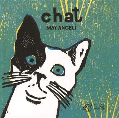 Couverture de Chat, de May Angeli (Éditions Thierry Magnier) : gravure sur bois d'un chat aux aguets.