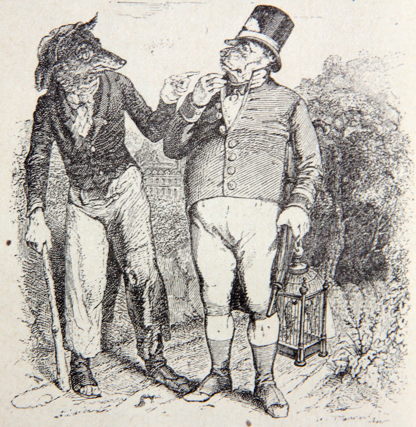 Illustration de J. J. Grandville pour Le Loup et le Chien, de Jean de La Fontaine.