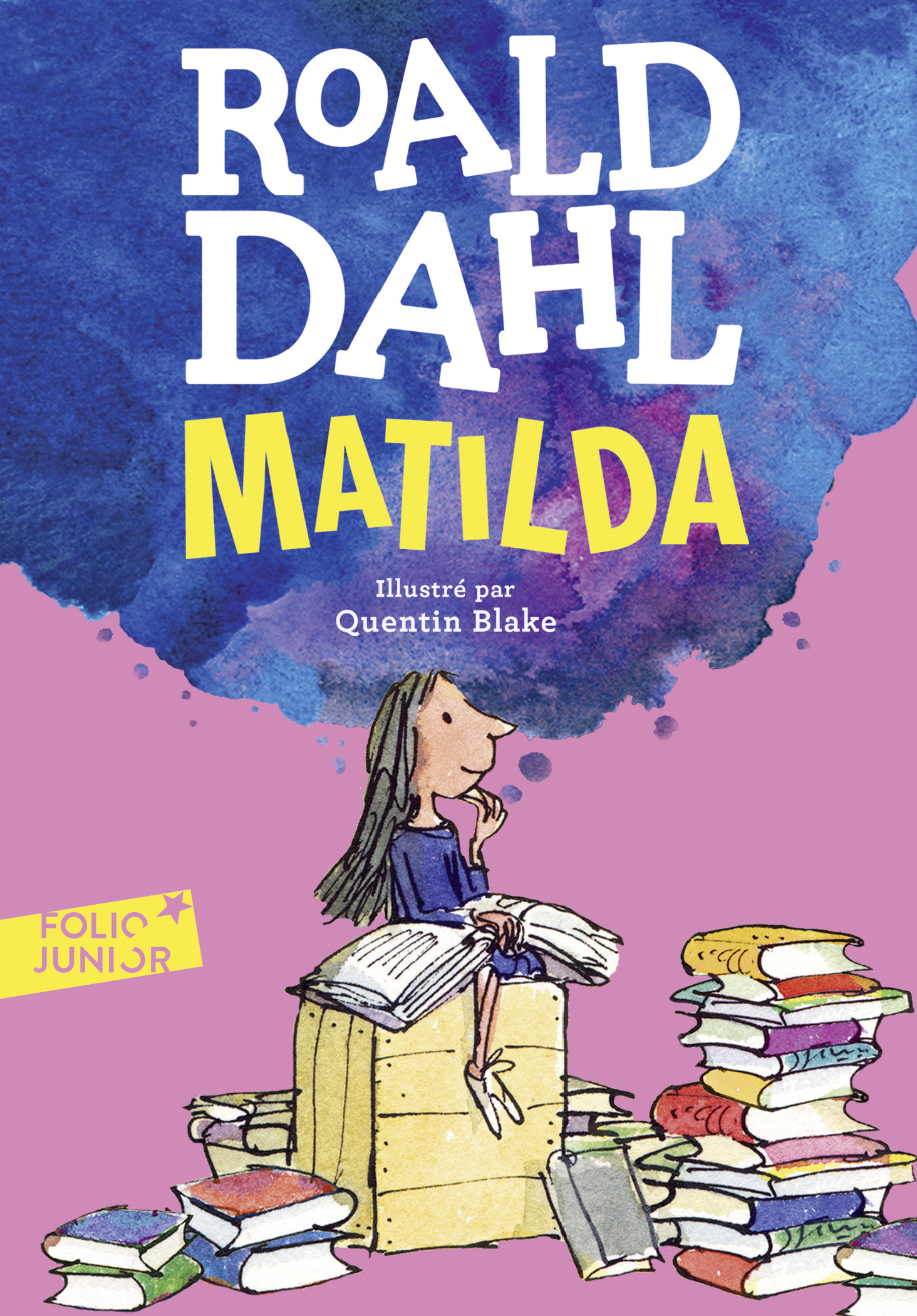 Couverture de Matilda, de Roald Dahl, illustrée par Quentin Blake.