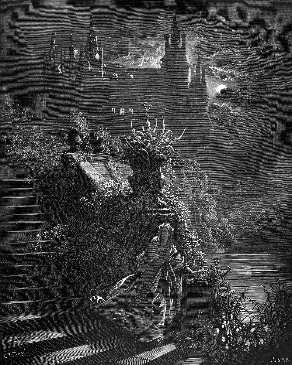 Gravure de Gustave Doré pour Peau d'âne, de Charles Perrault : la princesse en fuite sous sa peau d'âne.
