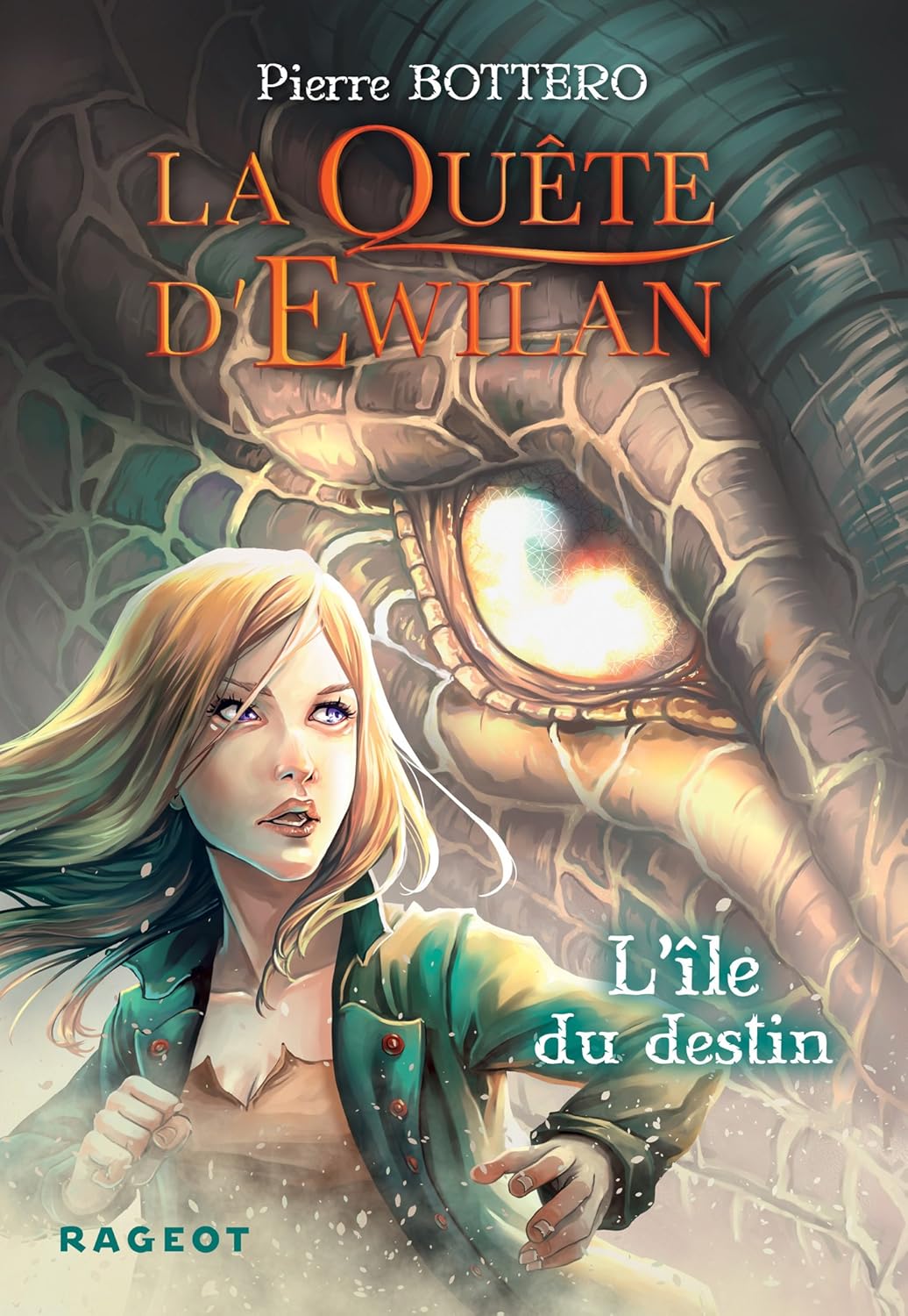 Couverture de La Quête d'Ewilan, tome 3, L'Île du destin, de Pierre Bottero (Rageot).